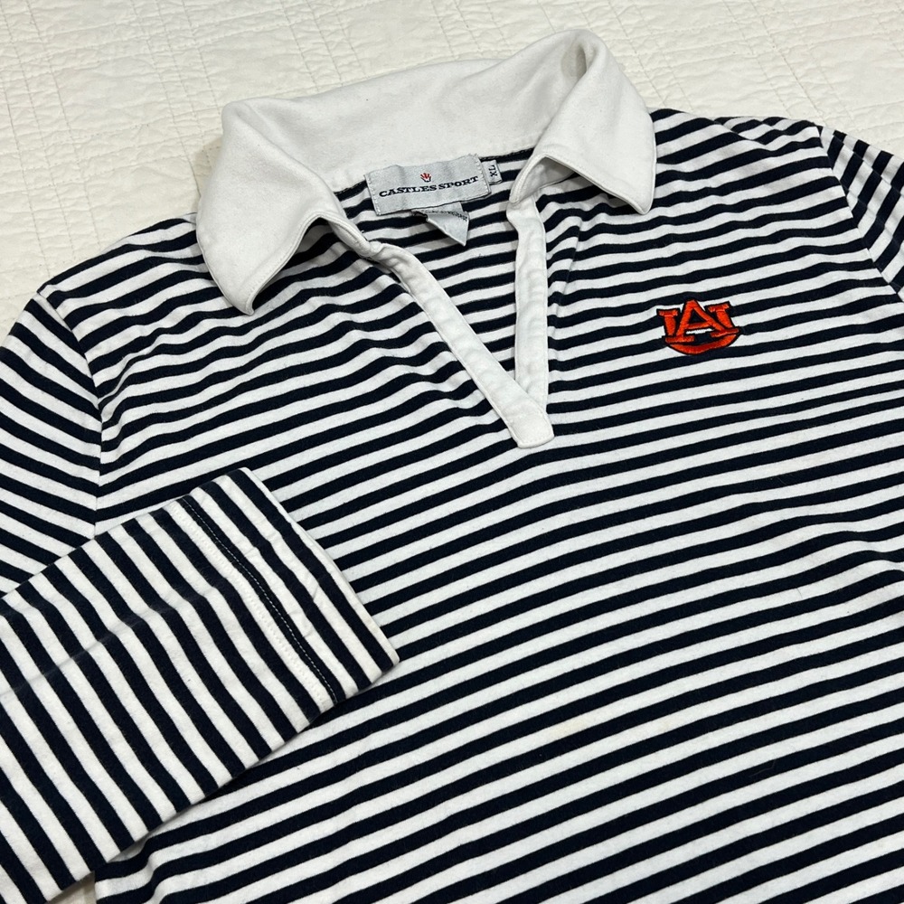 Castles Sport Auburn University Striped Rugby Shirt Navy White XL